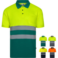 Velilla VL FORTUNA. Bird-eye polo shirt (140g/m²) with short sleeves, in polyester (100%) / Green / Yellow