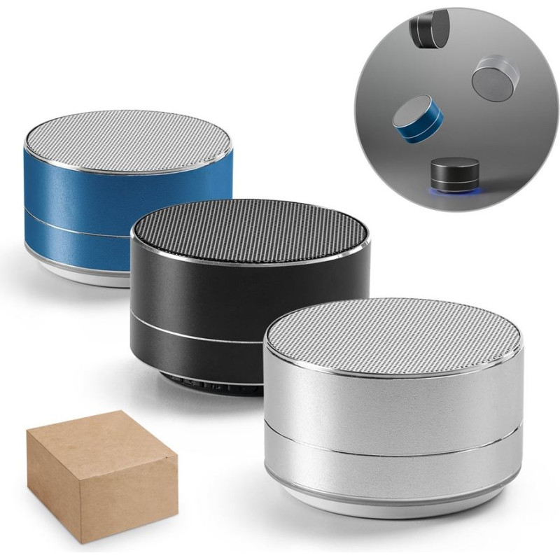 FLOREY. Portable 3W speaker with 3h battery life in recycled aluminium (100% rAL) and recycled ABS (100% rABS)