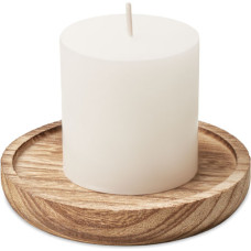 Candle on round wooden base