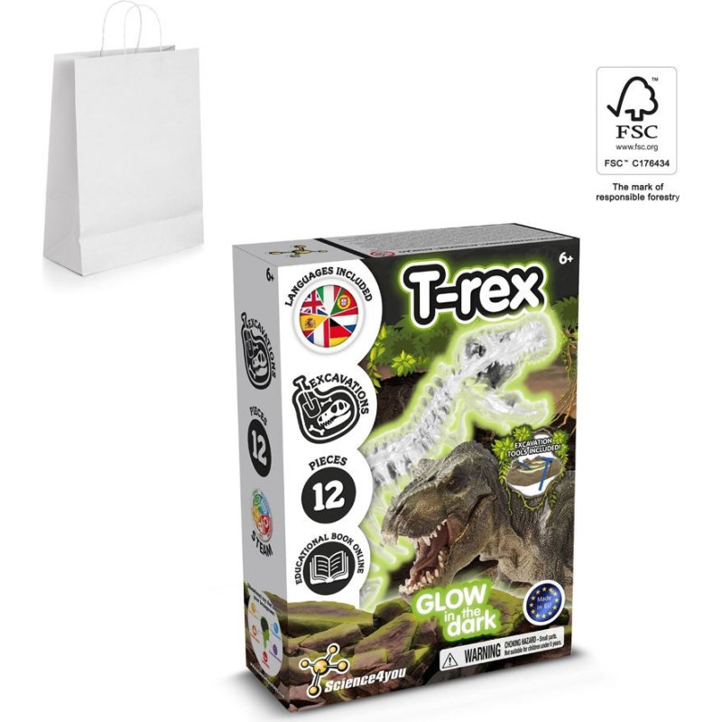 Science4You Fossil Excavation Kit II. Educational game supplied with a kraft paper gift bag (90 g/m&sup2;), made from FSC&trade; certified material and other controlled materials