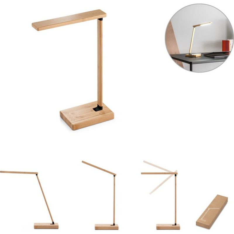 MOREY. Folding desk lamp with 15W superfast wireless charger in bamboo