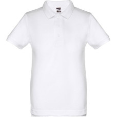 Th Clothes® THC ADAM KIDS WH II. Kids short-sleeved 100% cotton piqué polo shirt unisex). White