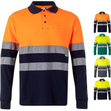 Velilla VL PLUTO LARGE. Two-tone piqué polo shirt (150g/m²) with long sleeves, in cotton (55%) and polyester (45%)